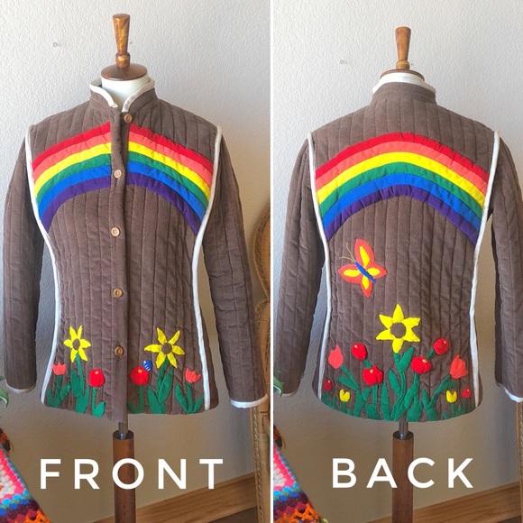 SOLD🌈Vintage Rainbow Quilted Corduroy Jacket! - Picture 2 of 8
